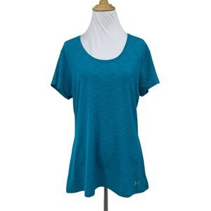 Under Armour Running T Shirt Women Size L Blue Short Sleeve Breathable Quick Dry